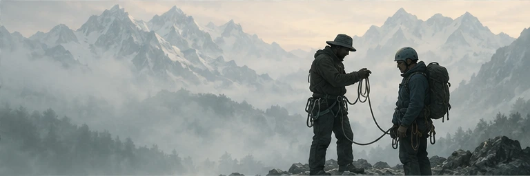 A Sherpa guiding a climber through a practical rope exercise
